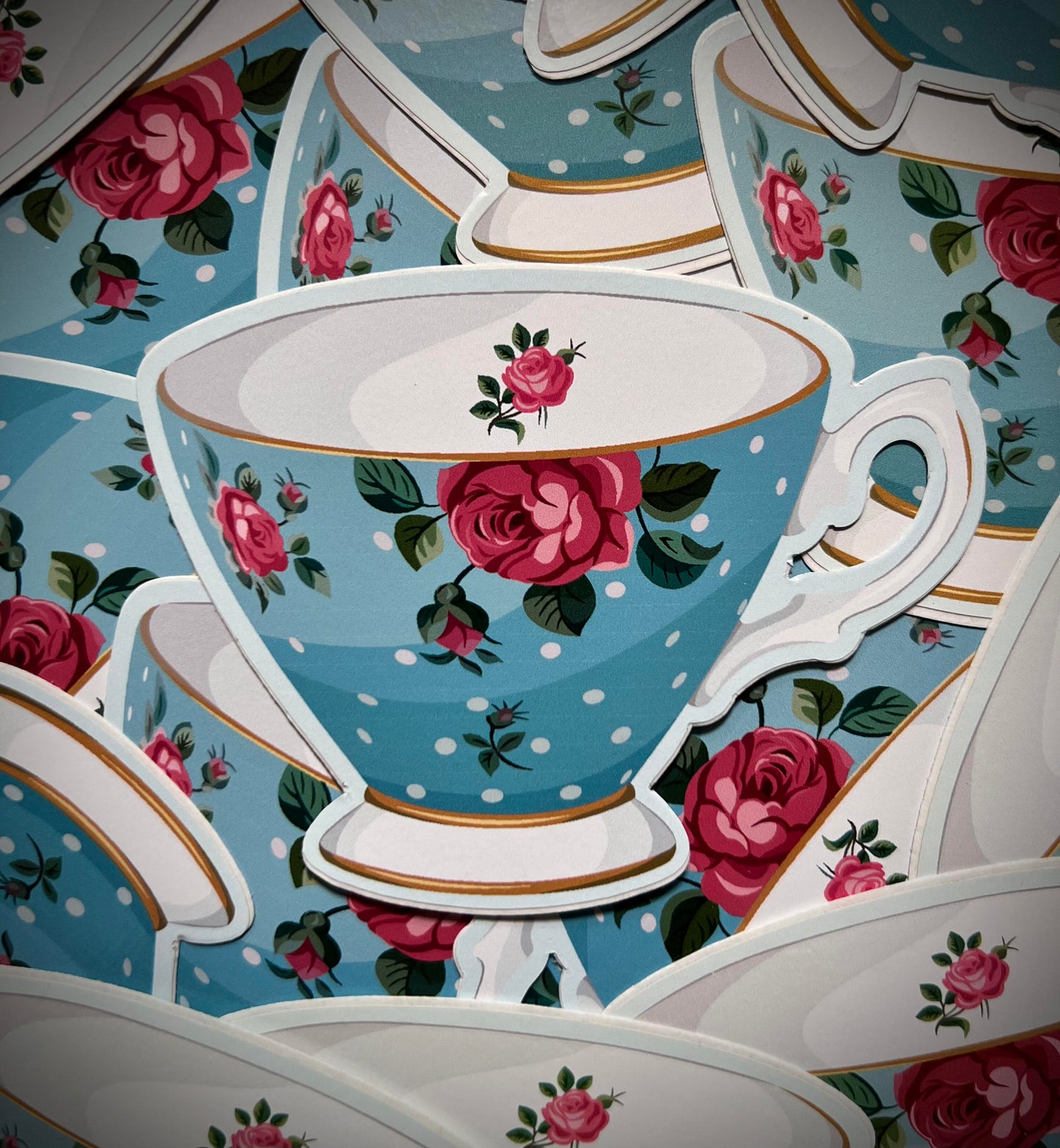 Rose Teacup Vinyl DieCut Sticker