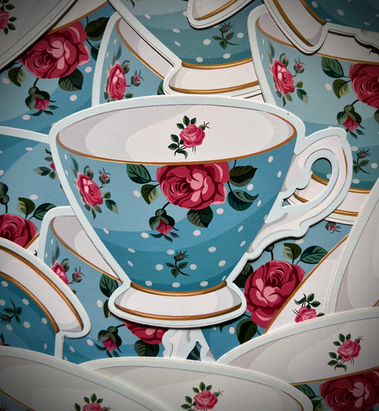 Rose Teacup Vinyl DieCut Sticker